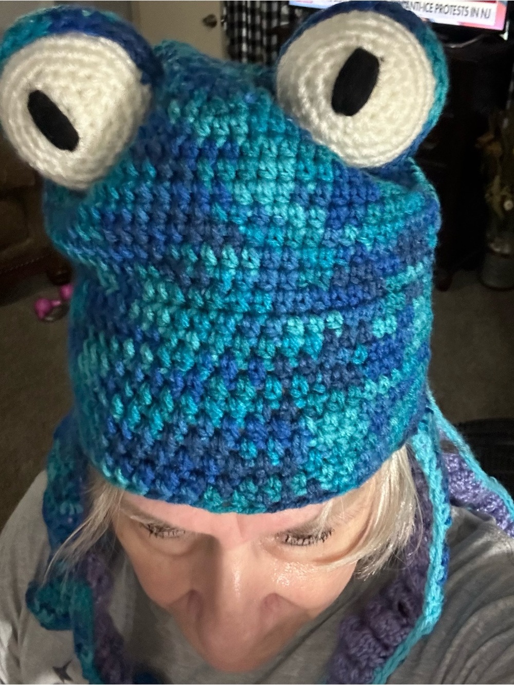 Hand Crafted Variegated Teal & Blue Octopus Beanie